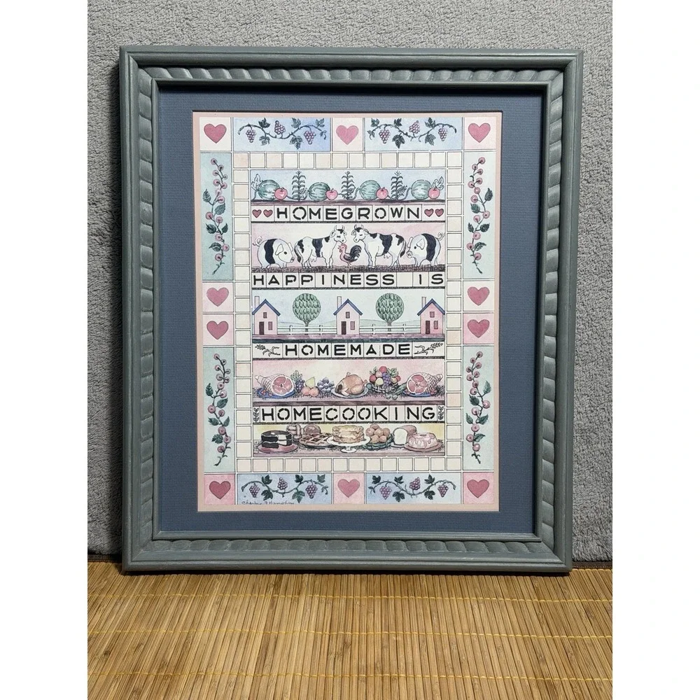 Vintage Framed Happiness Is Homemade Cooking Wall Art 15.75x13.5 Farmhouse Decor